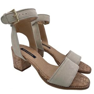 nwot Ava & Aiden mid heeled beige sandals with cork block heel women’s Size 6